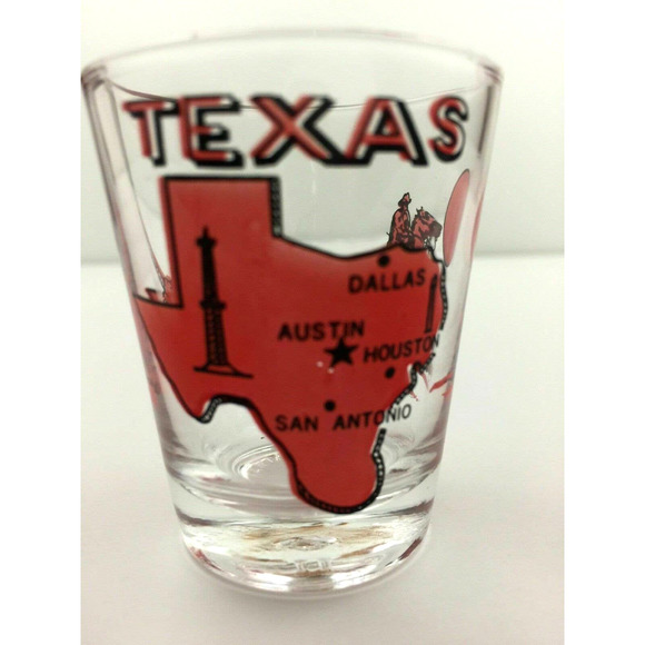 Texas State Map Mini Shot Glass Red Longhorn Rodeo Cowboy Barware - Picture 2 of 6